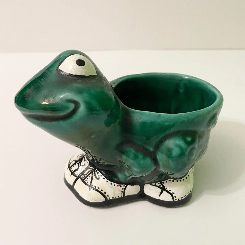 Vintage Frog Planter with Shoes 6 Inch Long Flaws